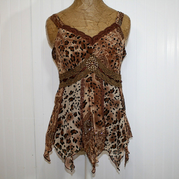 New York City Design Co. Tops - New York City Design Co Leopard Boho M Silk Top